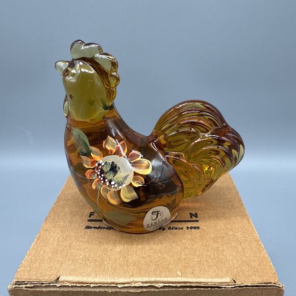 Fenton Lenox Sunny The Little Amber Rooster Hand Painted Glass Figurine New - Picture 4 of 7